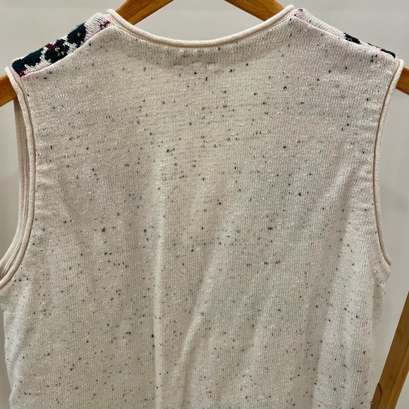 Vintage Speckled Floral Cottage House Tree Print Button Front Sweater Vest Cream - Picture 5 of 6